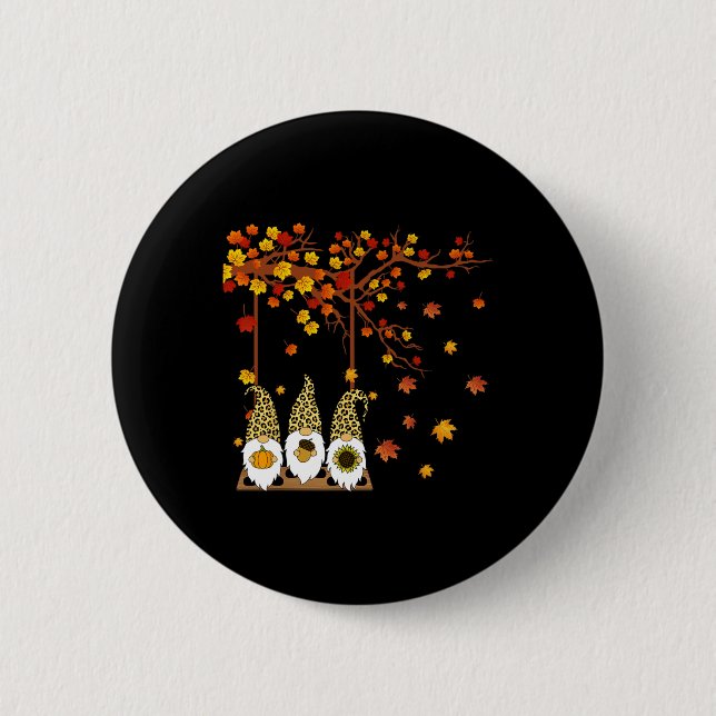 Halloween Three Gnomes Hat Leopard Pumpkin Fall Le 2 Inch Round Button (Front)