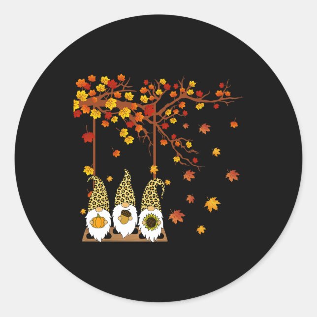 Halloween Three Gnomes Hat Leopard Pumpkin Fall Le Classic Round Sticker (Front)