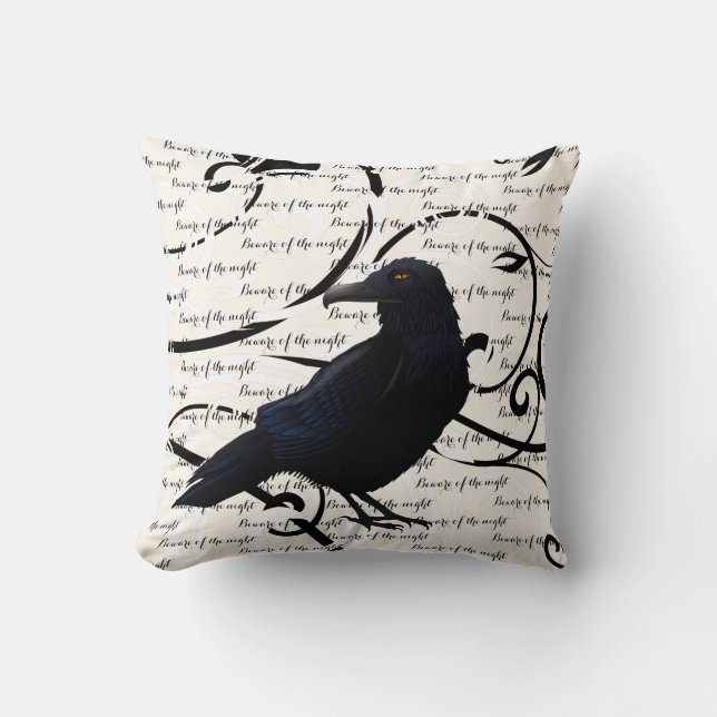 Halloween Throw Pillow-Raven Pillow (Front)