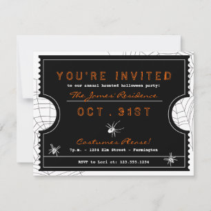 Halloween Ticket with Spider Web Party Invitation
