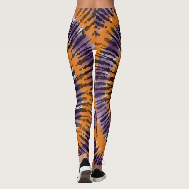 Halloween Tie Dye Abstract Pattern Orange Purple Leggings (Back)
