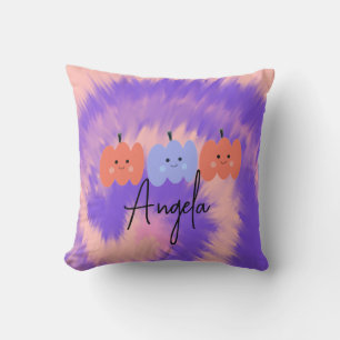 Halloween Tie Dye Pumpkin Hand Drawn Throw Pillow