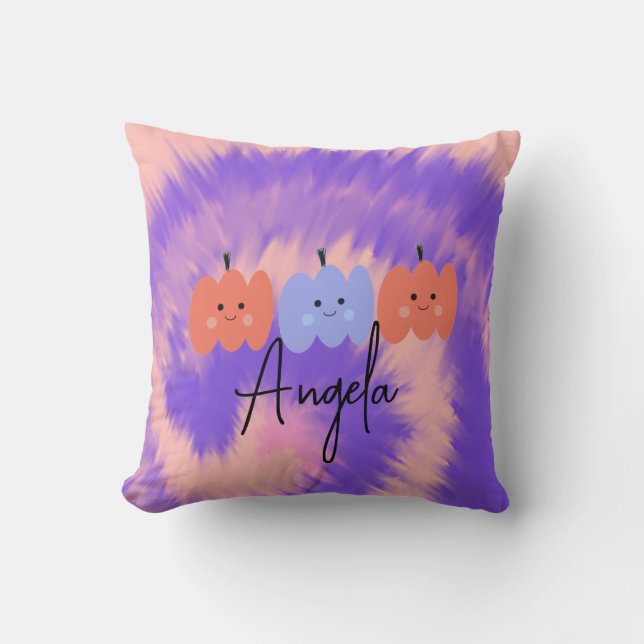 Halloween Tie Dye Pumpkin Hand Drawn   Throw Pillow (Front)