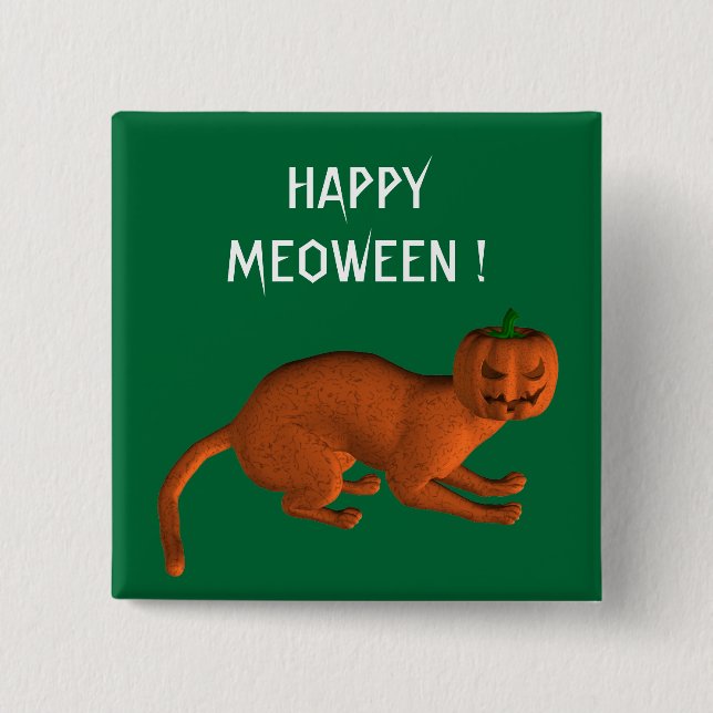 Halloween Tiger Cat 2 Inch Square Button (Front)