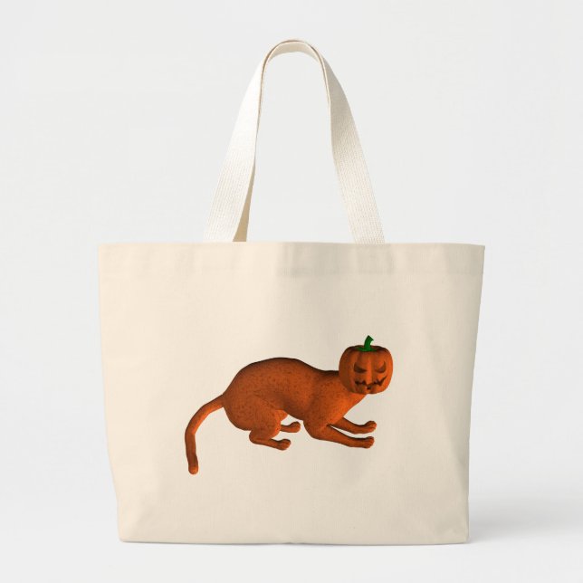 Halloween Tiger Cat Large Tote Bag (Front)