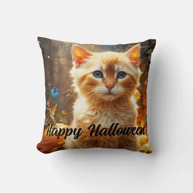 Halloween Tiger Cat Magick  Throw Pillow (Front)