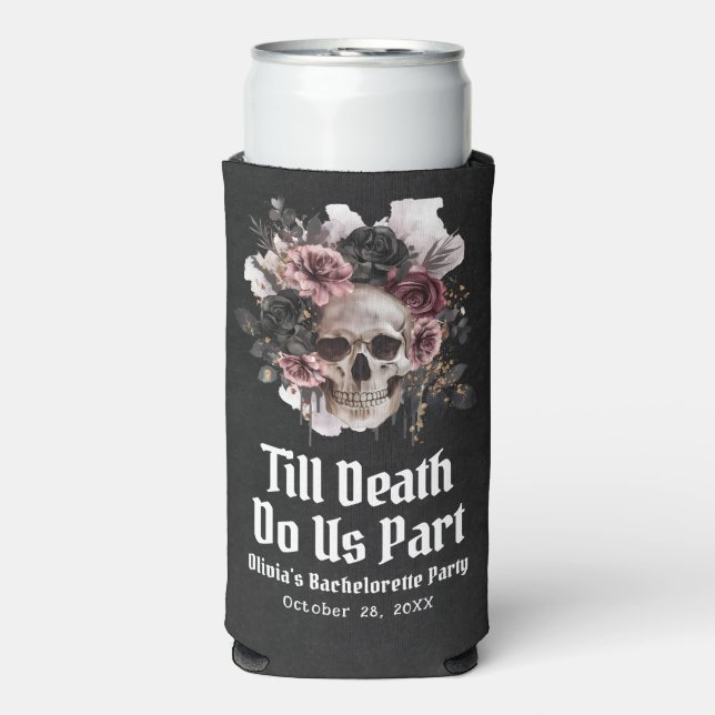 Halloween Till Death Do Us Part Bachelorette Party Seltzer Can Cooler (Seltzer Front)