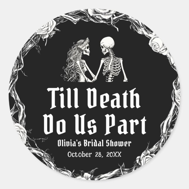 Halloween Till Death Do Us Part Bridal Shower Classic Round Sticker (Front)