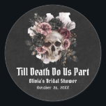 Halloween Till Death Do Us Part Bridal Shower Classic Round Sticker<br><div class="desc">Add a spooky yet romantic flair to your bridal shower with this Gothic "Till Death Do Us Part" Sticker. Featuring an intricate skull design framed with gothic details, this sticker symbolizes eternal love with a Halloween twist. Perfect for sealing invitations, decorating favour bags, or adding a hauntingly beautiful touch to...</div>