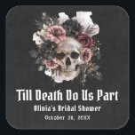 Halloween Till Death Do Us Part Bridal Shower Square Sticker<br><div class="desc">Add a spooky yet romantic flair to your bridal shower with this Gothic "Till Death Do Us Part" Sticker. Featuring an intricate skull design framed with gothic details, this sticker symbolizes eternal love with a Halloween twist. Perfect for sealing invitations, decorating favour bags, or adding a hauntingly beautiful touch to...</div>