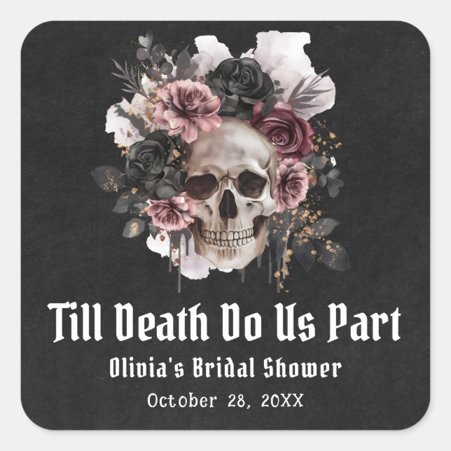 Halloween Till Death Do Us Part Bridal Shower Square Sticker (Front)