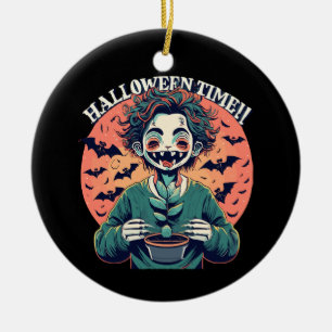 Halloween time, but its actually happy time! ceramic ornament
