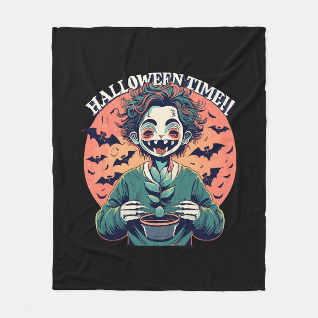 Halloween time, but its actually happy time! fleece blanket (Front)
