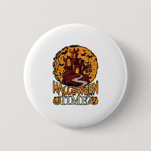 Halloween Time Haunted House Full Moon Pumpkins 2 Inch Round Button
