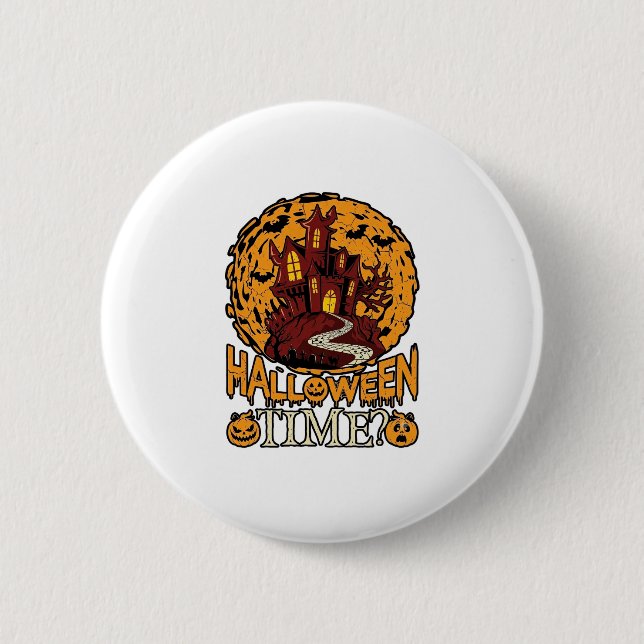Halloween Time Haunted House Full Moon Pumpkins 2 Inch Round Button (Front)
