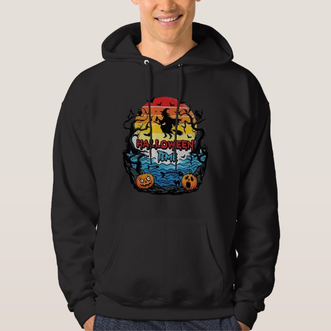 Halloween Time Witch Pumpkins Bats Sunset_1 Hoodie (Front)