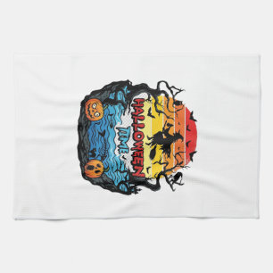 Halloween Time Witch Pumpkins Bats Sunset_1 Kitchen Towel