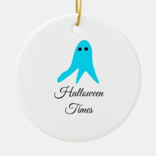 Halloween times blue ghost scribble hand-drawn fal ceramic ornament