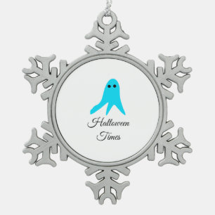 Halloween times blue ghost scribble hand-drawn fal snowflake pewter christmas ornament