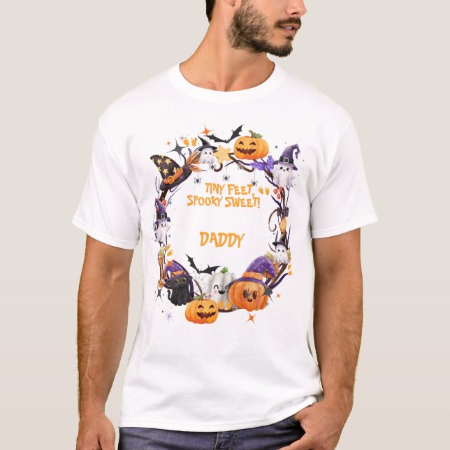 Halloween Tiny Feet, Spooky Sweet Baby Shower DAD T-Shirt (Front)