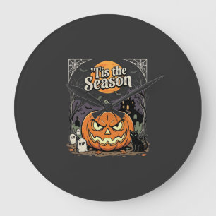 Halloween Tis the Season Pumpkin Cat Design_1 Large Clock