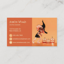 Halloween Toon Girl avec Carte de visite Citrouill