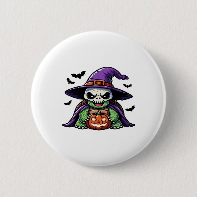 Halloween Tortoise Turtle Witch Hat Costume Spooky 2 Inch Round Button (Front)
