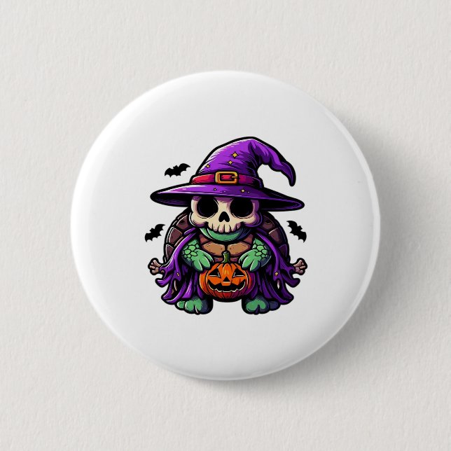 Halloween Tortoise Turtle Witch Hat Costume Spooky 2 Inch Round Button (Front)