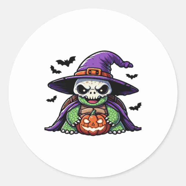 Halloween Tortoise Turtle Witch Hat Costume Spooky Classic Round Sticker (Front)