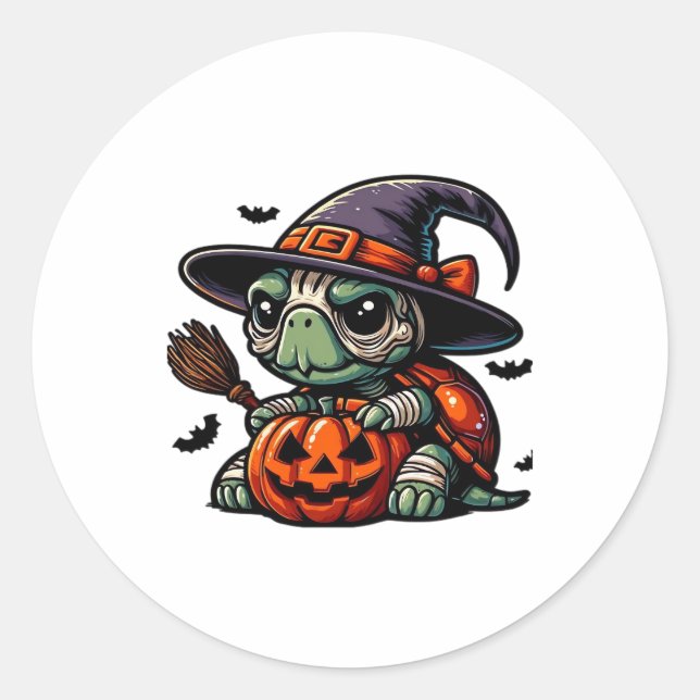 Halloween Tortoise Turtle Witch Hat Costume Spooky Classic Round Sticker (Front)