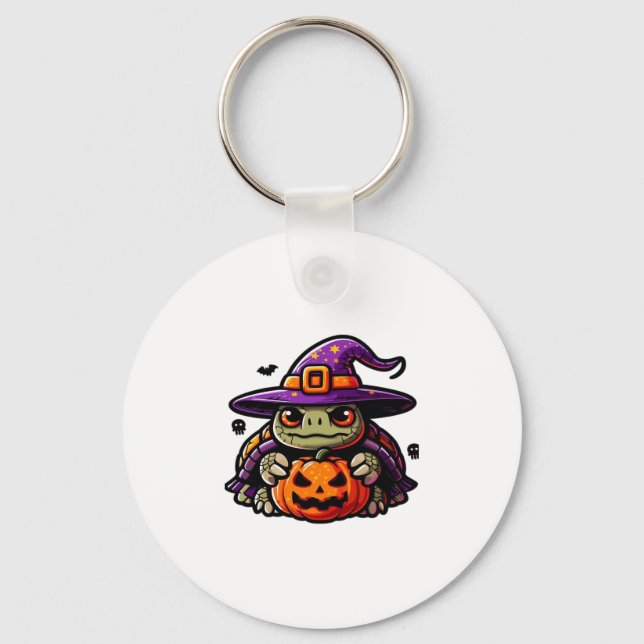 Halloween Tortoise Turtle Witch Hat Costume Spooky Keychain (Front)