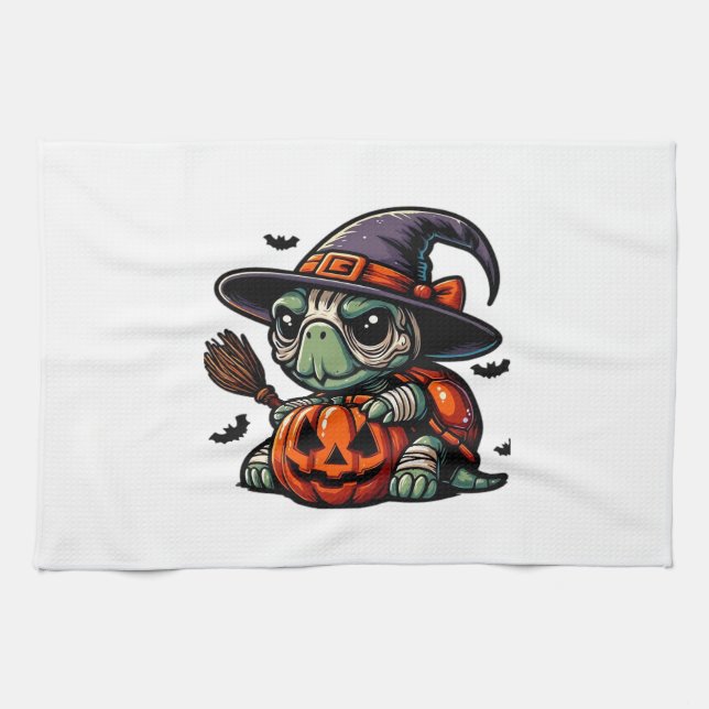 Halloween Tortoise Turtle Witch Hat Costume Spooky Kitchen Towel (Horizontal)