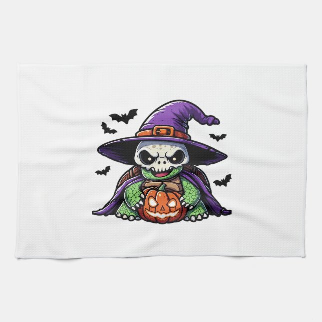Halloween Tortoise Turtle Witch Hat Costume Spooky Kitchen Towel (Horizontal)