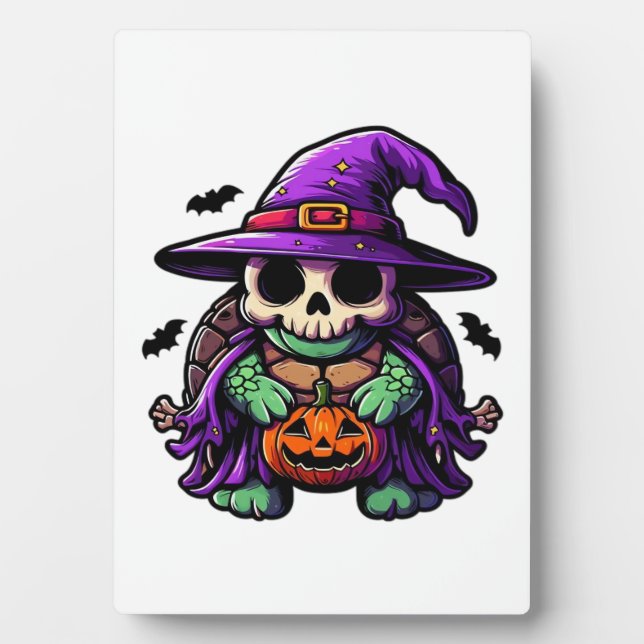 Halloween Tortoise Turtle Witch Hat Costume Spooky Plaque (Front)