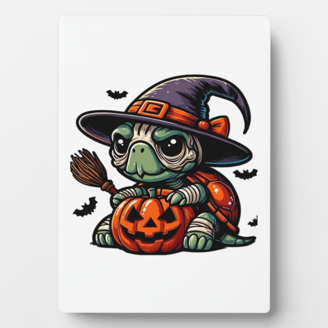 Halloween Tortoise Turtle Witch Hat Costume Spooky Plaque (Front)