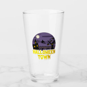 Halloween Town Full Moon Scene with Haunted House Glass