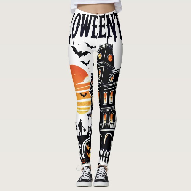 Halloween Town Spooky Scene Leggings (Front)