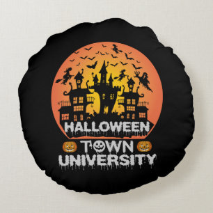 Halloween Town University – Haunted House Round Pillow