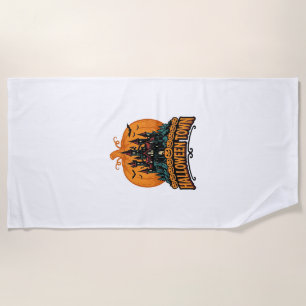 Halloween Town Vintage Haunted Castle Pumpkin Desi Beach Towel
