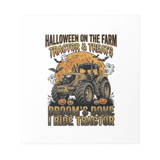 Halloween Tractor Shirt Funny Farm Witch Ride Desi Notepad (Front)