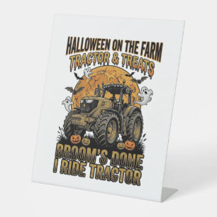 Halloween Tractor Shirt Funny Farm Witch Ride Desi Pedestal Sign