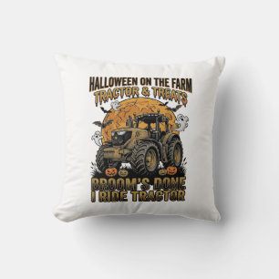 Halloween Tractor Shirt Funny Farm Witch Ride Desi Throw Pillow