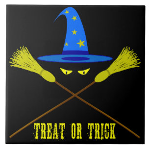 Halloween Treat Or Trick Black Tile