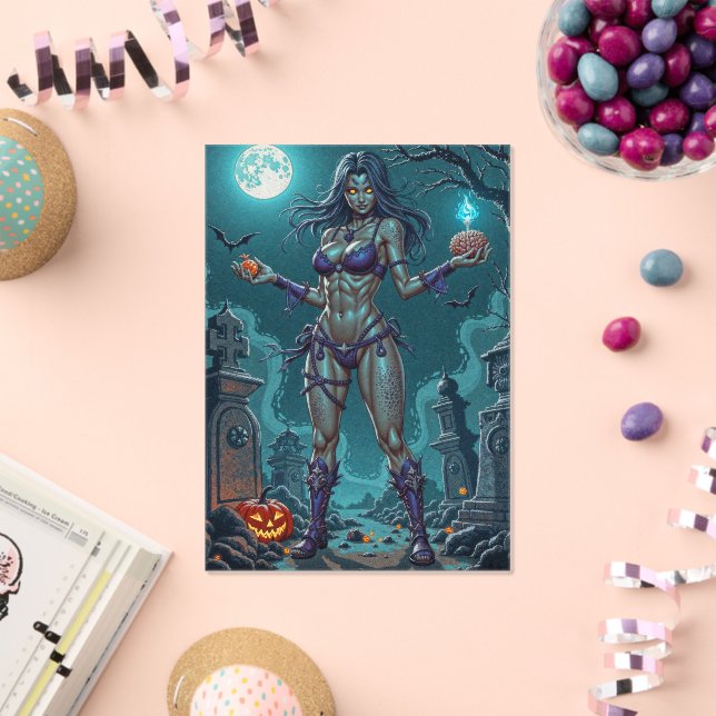 Halloween Treat or Zombie Girlfriend w Brains Acrylic Invitations (Insitu (Celebration))