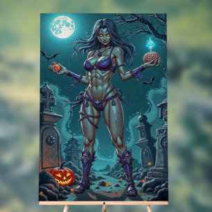 Halloween Treat or Zombie Girlfriend w Brains Acrylic Sign