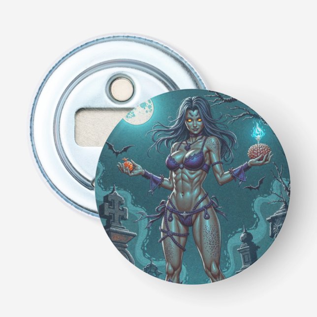 Halloween Treat or Zombie Girlfriend w Brains Bottle Opener (Front)