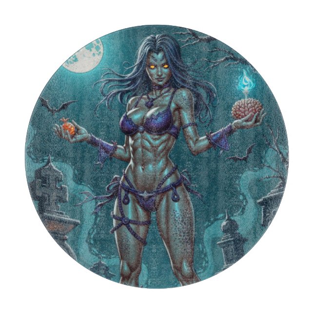 Halloween Treat or Zombie Girlfriend w Brains Cutting Board (Front)