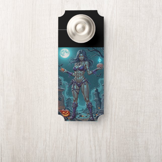 Halloween Treat or Zombie Girlfriend w Brains Door Hanger (On Knob)