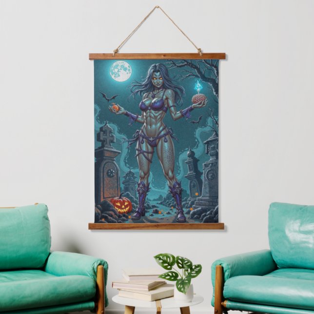 Halloween Treat or Zombie Girlfriend w Brains Hanging Tapestry (Living Room)