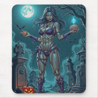 Halloween Treat or Zombie Girlfriend w Brains Mouse Pad